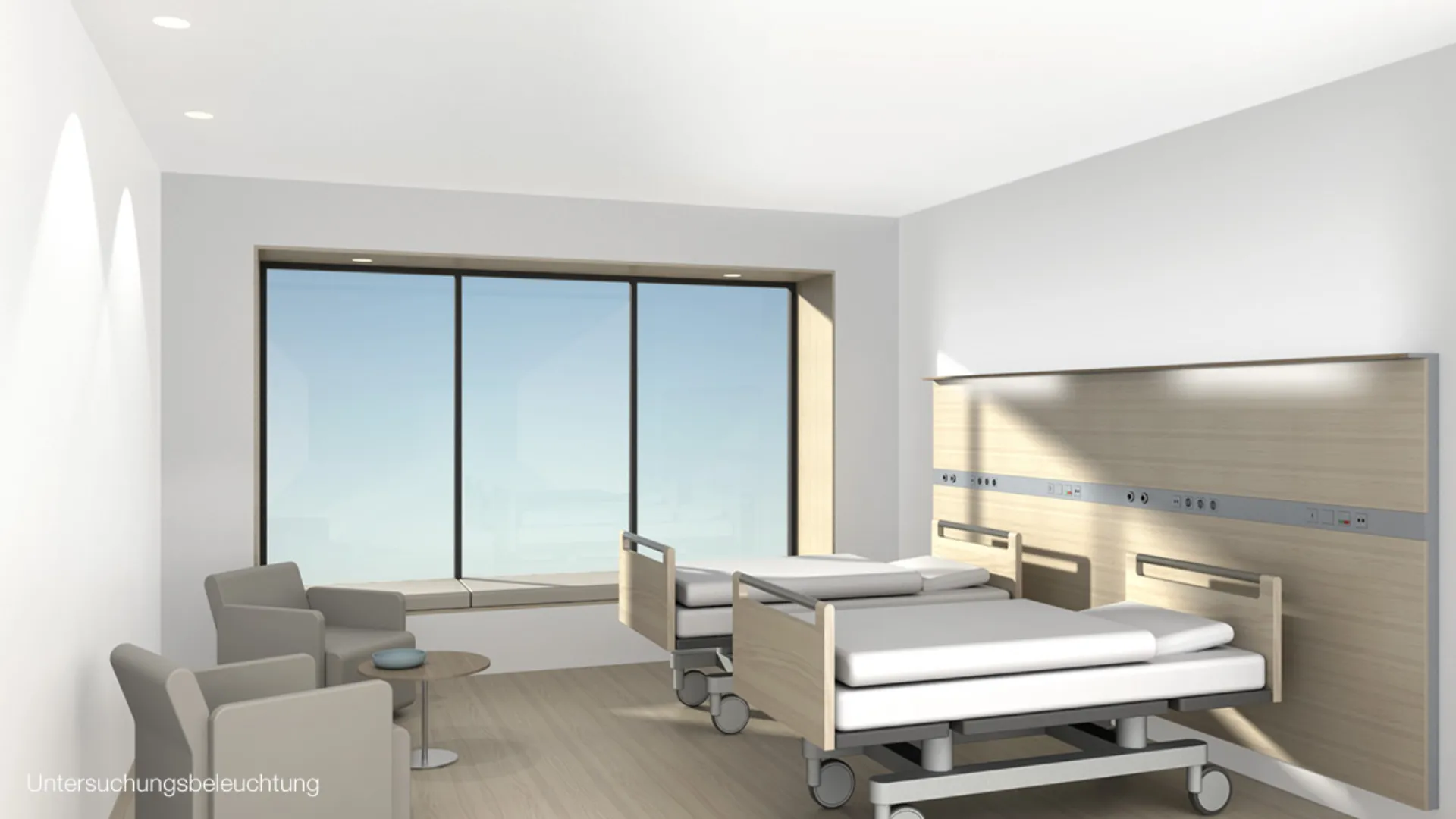 Ein Krankenhauszimmer, in dem helles Untersuchungslicht an ist