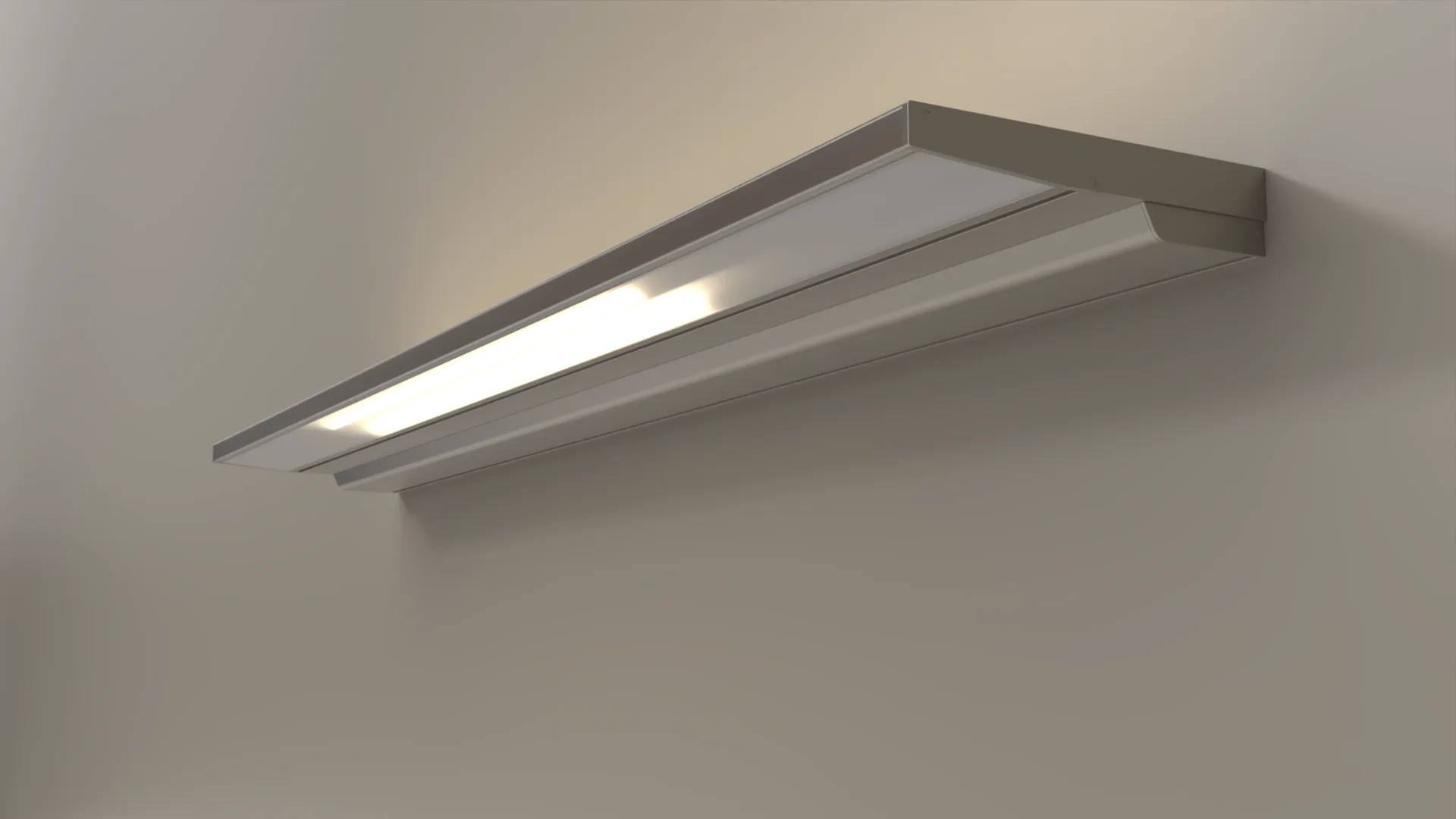 Schräge Untersicht der S 130 Wandleuchte aus eloxiertem Aluminium mit indirektem Lichtaustritt nach oben